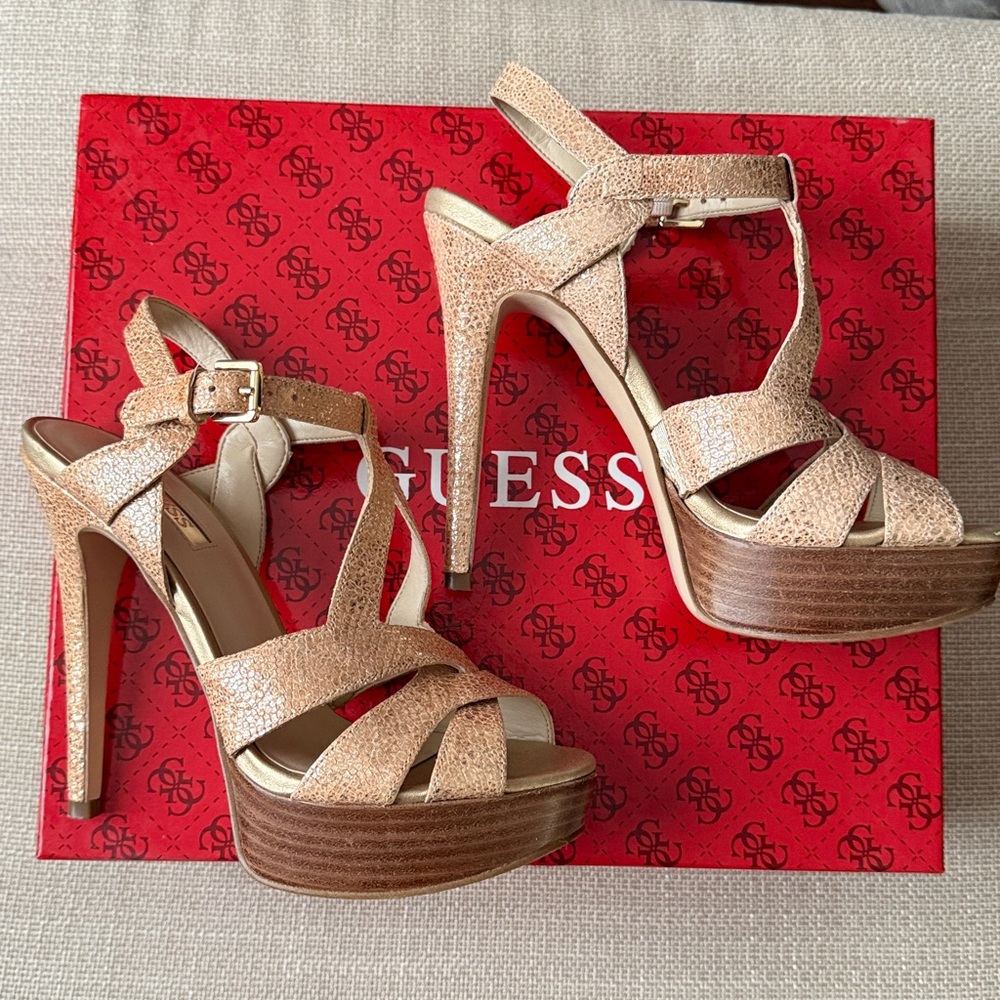 Guess Kymma Leather Platform Heels, Gold Shimmer, 5.5M - Picture 5 of 8